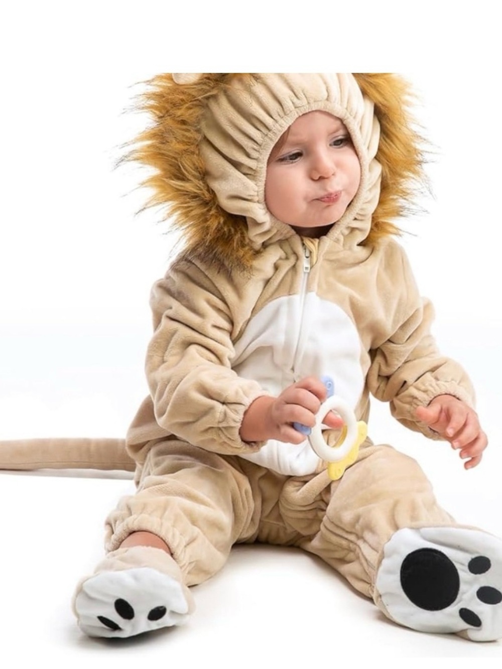 Beige Lion Baby Costume with Faux-Fur Mane - Kids Halloween Outfit